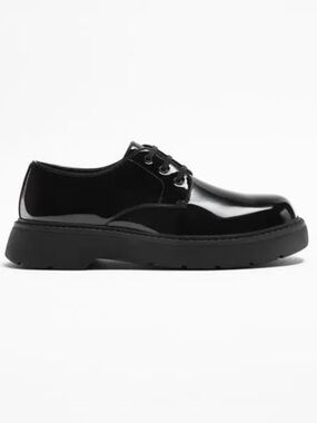 NWT Zara Black Patent Lace-Up Platform Shoes‎ Sz 7 (TXABIN)